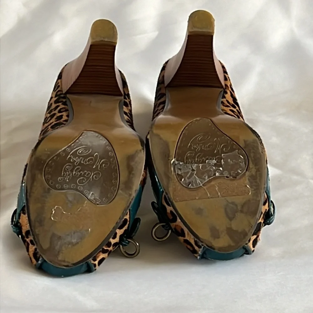 Naughty Monkey Leopard Open Toe Platform Stacked Peep Toe Heels with buckle sz9 - Picture 5 of 7